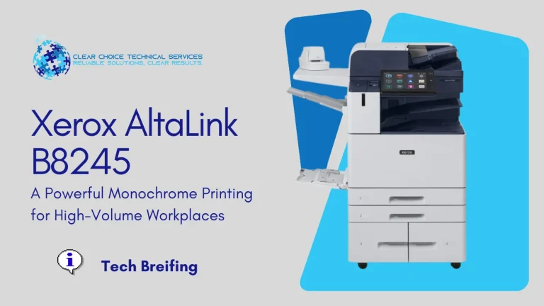 Xerox AltaLink B8245 black-and-white multifunction printer featuring a customizable touchscreen and high-capacity trays, serving Kansas City, MO 64109.