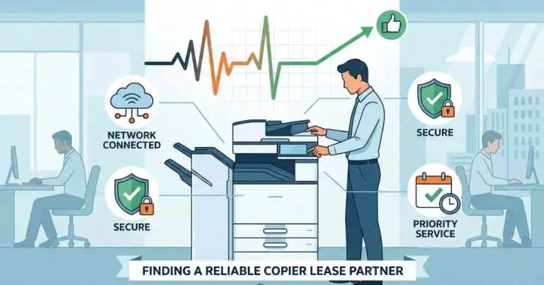 A professional technician providing a Reliable Copier Lease in Kansas City, featuring 4-hour SLAs, secure network connectivity, and priority service.